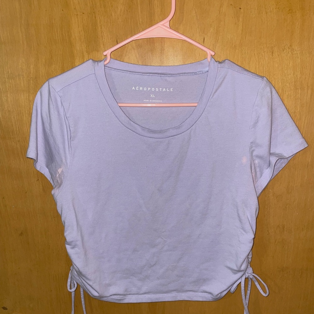 Aeropostale Women's Lavender Purple Cropped Ruched Drawstring Top
